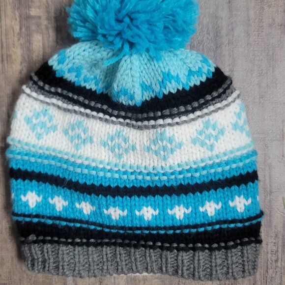 #102 Blue White Grey Toque Hat Beanie - Picture 4 of 4